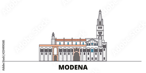 Italy, Modena flat landmarks vector illustration. Italy, Modena line city with famous travel sights, design skyline. 