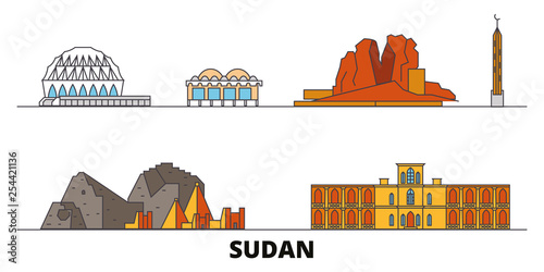 Sudan flat landmarks vector illustration. Sudan line city with famous travel sights, design skyline. 