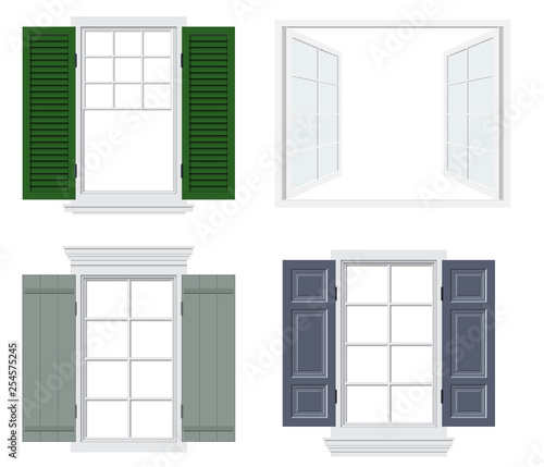 Set of different windows with shutters vector illustration