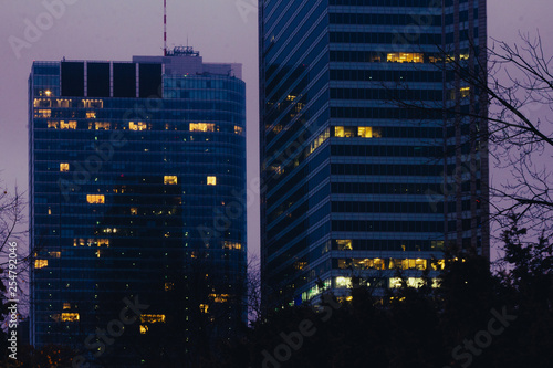 Warsaw by Night in Colours - Warsaw buildings, panorama view in autumn time.