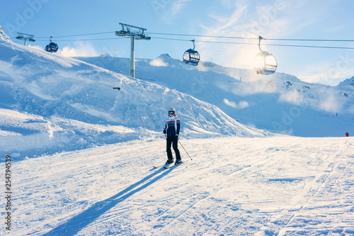 Man Skier Hintertux Glacier ski lift Zillertal Austria
