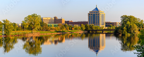 Reflection of downtown Wausau, Wisconsin in the Wisconsin River in Late summer