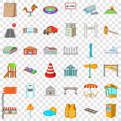 City landscape icons set. Cartoon style of 36 city landscapevector icons for web for any design