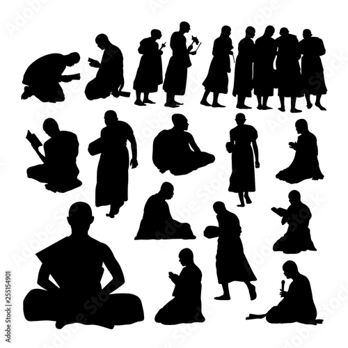 Buddhist monk gesture silhouettes