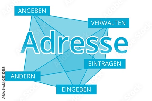 Adresse - Begriffe verbinden, Farbe blau