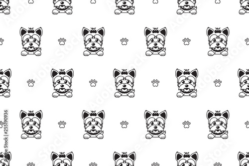 Cartoon vector character yorkshire terrier dog seamless pattern for design.