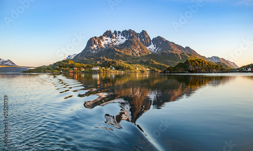 fairway of Raftsund in midnight sun, Lofoten Islands, norhern Norway, Scandinavia