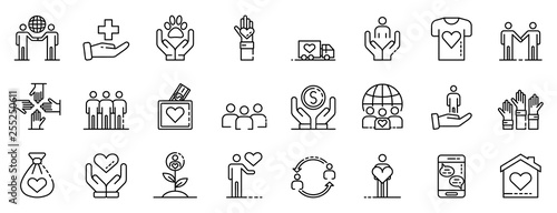 Volunteering icons set. Outline set of volunteering vector icons for web design isolated on white background