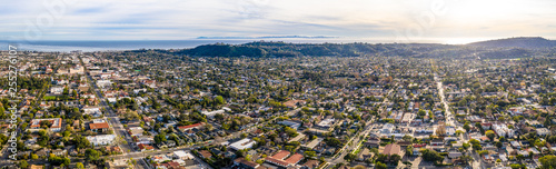 Aerial shot of Santa Barbara California USA, CIty, Streets, Houses Pacific Ocean, Motels