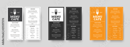 Set of vector menu Format DL restaurants and cafes with an outer stroke and blocks for text.