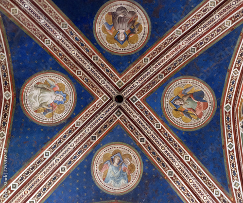 Ceiling of Baroncelli Chapel in right transept of Basilica di Santa Croce (Basilica of the Holy Cross) in Florence, Italy