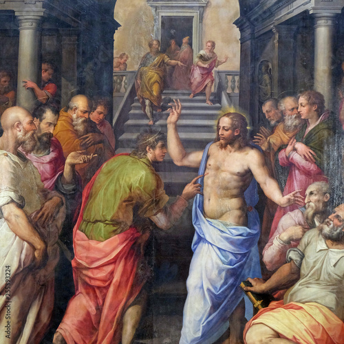 The Incredulity of St. Thomas, 1572 by Giorgio Vasari, Basilica of Santa Croce (Basilica of the Holy Cross) in Florence, Italy