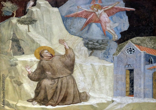 St. Francis Receiving the Stigmata, fresco by Giotto, in the Bardi Chapel of the Basilica di Santa Croce (Basilica of the Holy Cross) in Florence, Italy