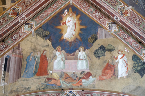 The Raising of Christ, fresco by Andrea Di Bonaiuto, detail from Passion and Resurrection of Christ, fresco by Andrea Di Bonaiuto, Spanish Chapel in Santa Maria Novella church in Florence, Italy