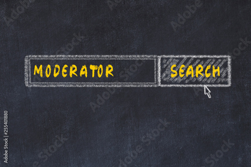 Chalk board sketch of search engine. Concept of searching for moderator