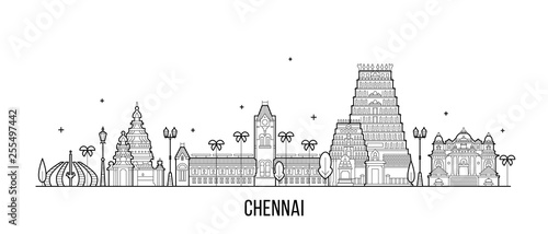 Chennai skyline Tamil Nadu India city vector line