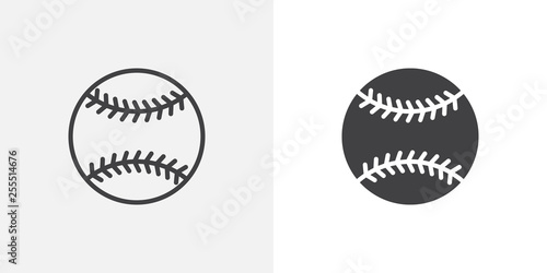 Baseball ball icon. line and glyph version, outline and filled vector sign. Baseball sport game linear and full pictogram. Symbol, logo illustration. Different style icons set