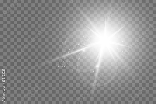 Glow isolated white transparent light effect set, lens flare, explosion, glitter, line, sun flash, spark and stars. Abstract special effect element design. Shine ray with lightning 