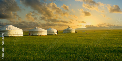 sunset on a yurt , in the grassland of Mongolia 