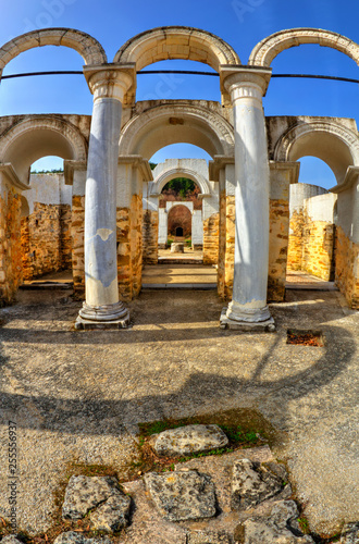 Ruins of ancient christian church in fish-eye perspective