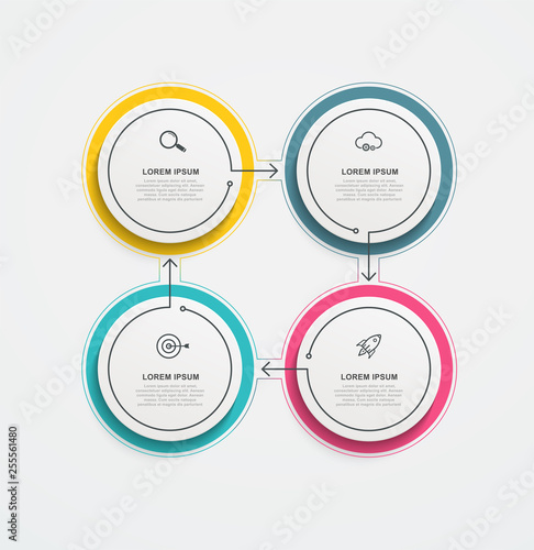 Round business infographics with icons and 4 options or steps. Vector illustration for presentations and reports, digital marketing.