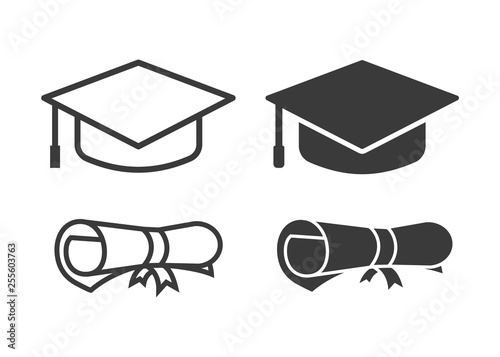 vector graduation cap and diploma icons