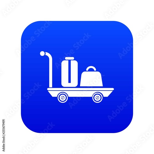 Luggage trolley icon blue vector isolated on white background