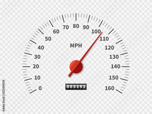 Realistic speedometer. Car odometer speed counter dial meter rpm motor miles measuring scale white engine meter concept