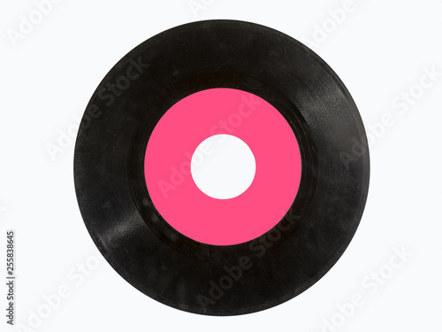 Old 45rpm vinyl record isolated on white background