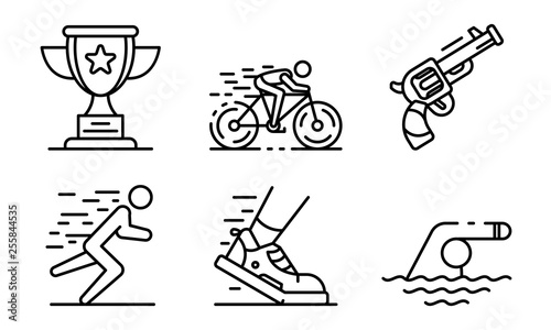 Triathlon icons set. Outline set of triathlon vector icons for web design isolated on white background