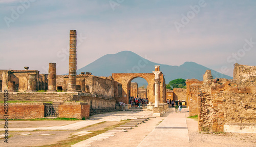Ruins of Pompeii with Mount Vesuvius, near Naples. One of the main tourist attractions in Italy.