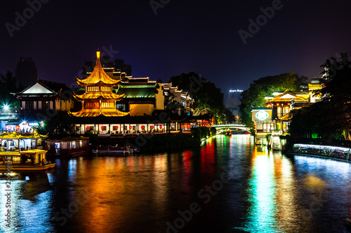 Nanjing, Jiangsu, China: Qin Huai river in the area around Confucius temple scenic area is one of the top touristic places in Nanjing and is beautifully lighted at night