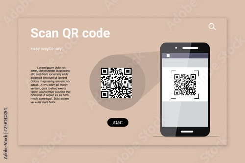 QR code scan color vector landing page template