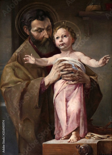 Saint Joseph holding child Jesus, altarpiece in chapel in Hinterbrand, Germany 