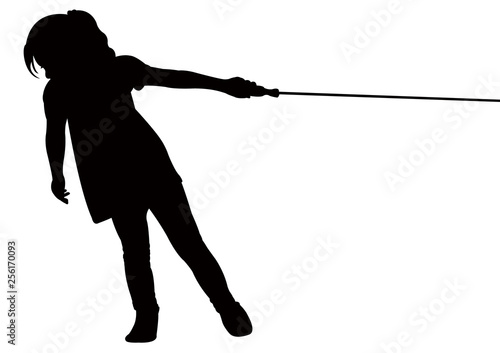 girl dragging rope, silhouette vector