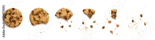 Different stages of eaten cookie isolated on white background