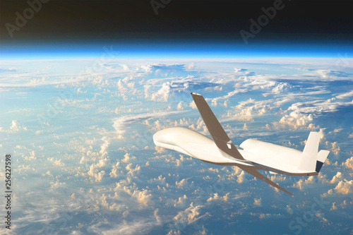 Unmanned aircraft flying in the upper atmosphere, the study of the gas shells of the planet Earth. Elements of this image furnished by NASA.