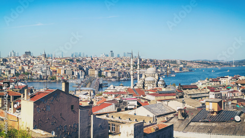Cityscape panorama of Istanbul over Bosporus strait, Turkey