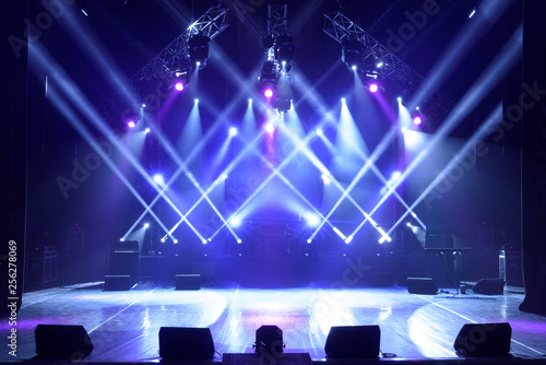 Free stage with lights, lighting devices.