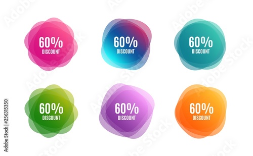 Blur shapes. 60% Discount. Sale offer price sign. Special offer symbol. Color gradient sale banners. Market tags. Vector