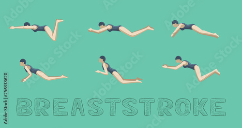 Swimming Style Breaststroke Motion Sequence Woman Animation Set