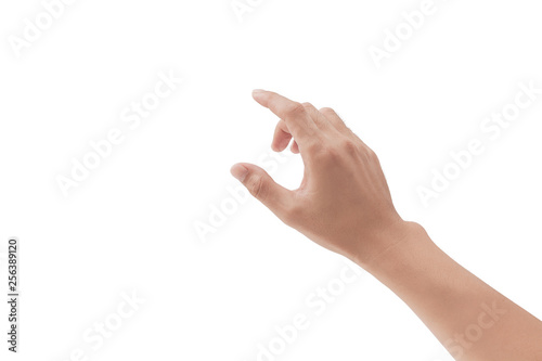 man hand touching something on white background