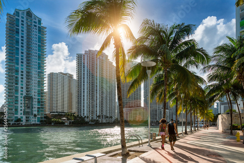Downtown Miami, People Walking along Miami River