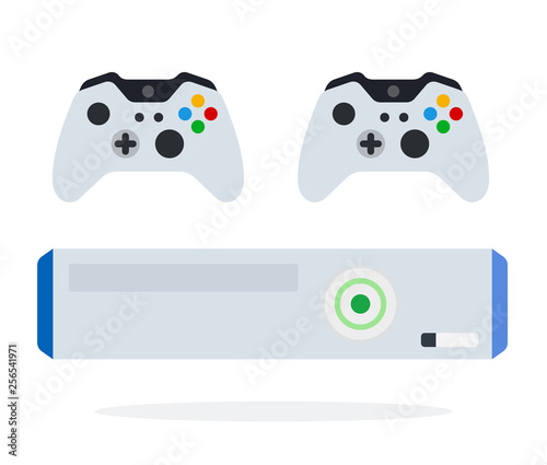Game console with controllers vector icon flat isolated