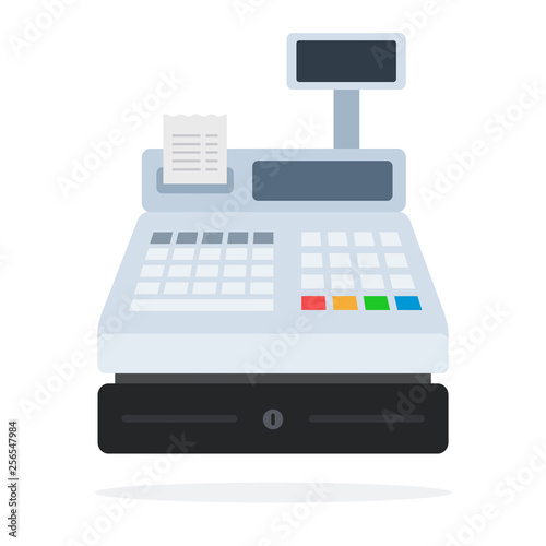 Cash register with a paper check flat isolated