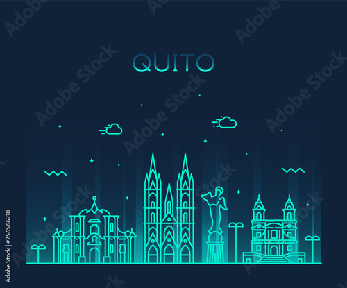 Quito skyline Ecuador vector city linear style