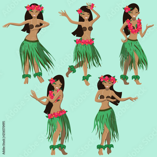 hawaiian cartoon girls dancing hula vector image