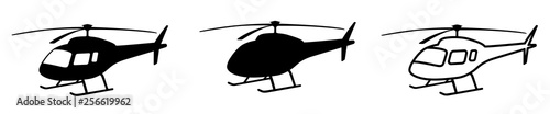 Helicopter simple black silhouette. Isolated copter icon vector illustration on white background