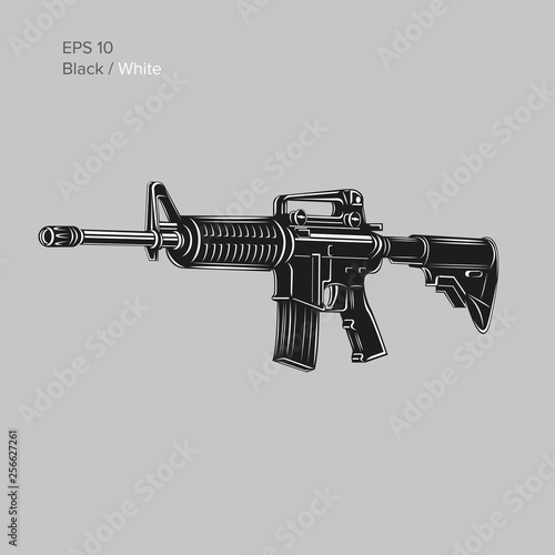 M-16 legendary assault rifle vector illustration. Classic armament flat design.