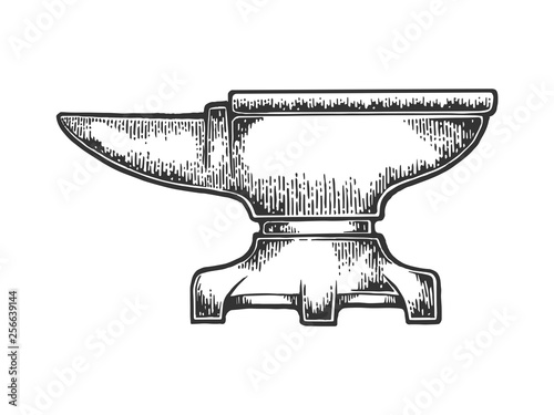 Blacksmith anvil sketch engraving vector illustration. Scratch board style imitation. Black and white hand drawn image.